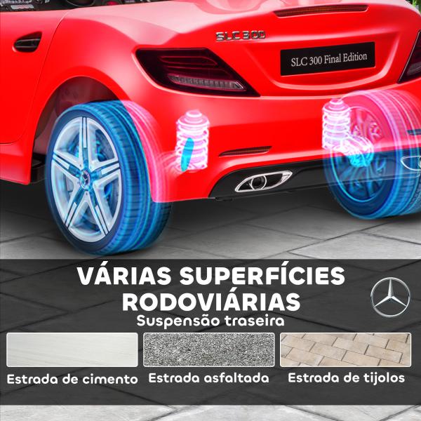 Carro Elétrico Mercedes SLC 300 12V com Controlo Remoto Faróis LED Música TF USB e Abertura da Porta 3 - 5km/h 107x62,5x44 cm Vermelho