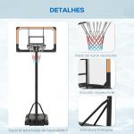Tabela de Basquetebol de Exterior com Altura Ajustável 235 - 264 cm Suporte para Bola Rodas e Base Recarregável Preto