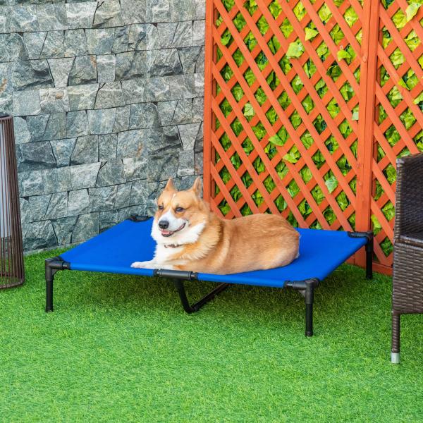 Cama Elevada para Cães com Tecido Oxford e Estrutura de Metal para Interior e Exterior 92x76x18 cm Azul