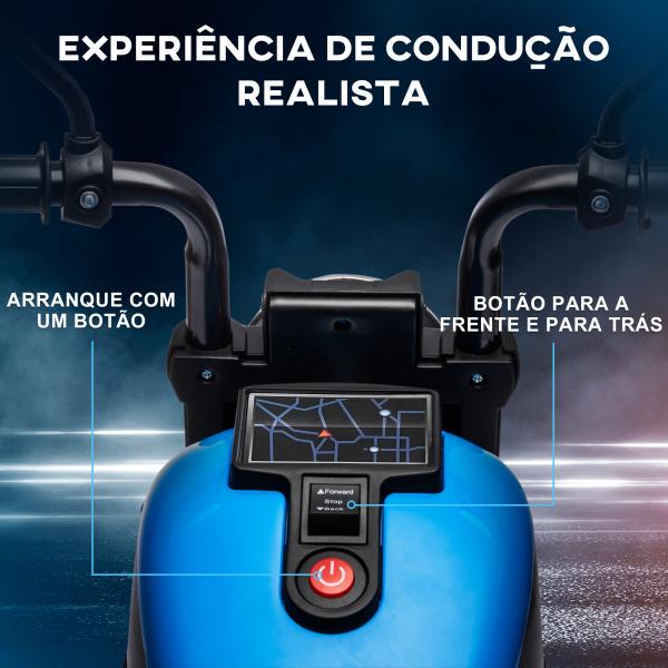 Motocicleta Elétrica para Crianças de 18 - 36 Meses com Bateria 6V Farol e Rodas Auxiliares Removíveis 76x42x57 cm Azul