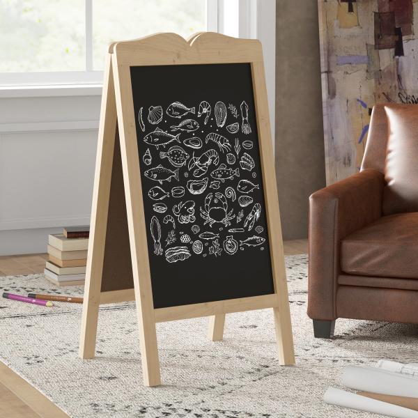 Mini Cavalete de Madeira Quadro Lousa Negro Magnético e Dobrável com 8 Gizes e 6 Placas de Palavras 51x42x101 cm Madeira