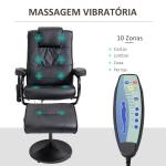 Poltrona de Massagem Elétrica com Banco para Apoiar os Pés Poltrona Relax Giratório Reclinável em até 145° com Controle Remoto e 10 Zonas de Massagem Estofado em PU 77x84x95cm Preto