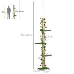 Árvore para Gatos do Chão ao Teto 37x21x202 - 242 cm com 4 Plataformas de Relva Artificial Folhas Artificiais e Poste de Juta Verde