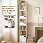 Estante para Livros com 2 Gavetas e Porta Estante Estreita com 6 Prateleiras Abertas 32x24x181,5 cm Branco