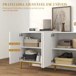 Aparador para Sala com 4 Portas, Prateleiras Ajustáveis e Pés Dourados 140x40x75 cm para Entrada ou Quarto, Branco