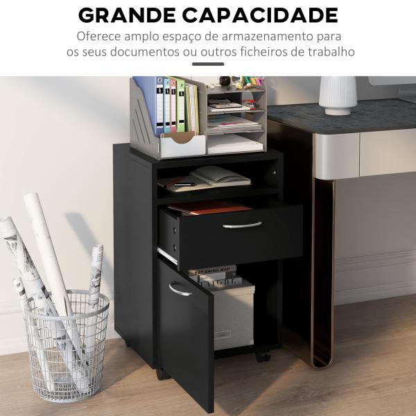 Bloco de Gavetas de Escritório com Armário e Gaveta Móvel Arquivador com Rodas Suporte para Impressora 40x35x60 cm Preto