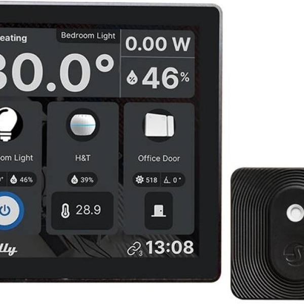 Painel Tátil 4 Wi - Fi/Bluetooth p/ Parede + Sensor de Humidade e Temperatura (Preto) - SHELLY