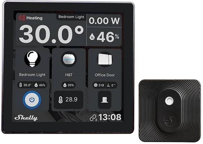 Painel Tátil 4 Wi - Fi/Bluetooth p/ Parede + Sensor de Humidade e Temperatura (Preto) - SHELLY