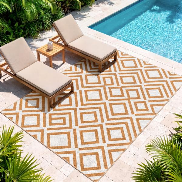 Tapete de Exterior Reversível de Plástico Impermeável para para Varanda Pátio Campismo Praia 182x274cm Marrom e Branco