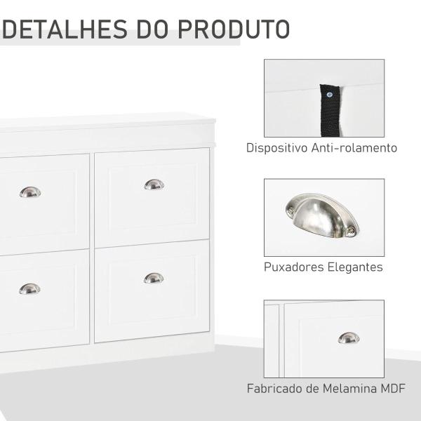 Móvel Sapateira de 4 Portas Estreita com Prateleiras Ajustáveis e Removíveis Capacidade de 16 Pares para Corredor Entrada 98x24x83cm Branco