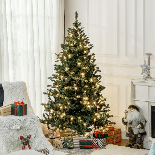 Árvore de Natal Artificial 180 cm com 310 Luzes LED 872 Ramos e Suporte de Metal Árvore Natalina para Interior Verde