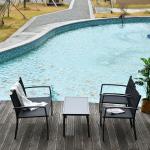 Conjunto de Móveis de Jardim Conjunto de 4 Peças com 2 Poltronas 1 Sofá de 2 Lugares e Mesa de Centro com Tampo de Vidro Preto