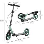 Trotinete Dobrável com Guiador Ajustável Rodas Grandes de 200mm Amortecimento e Travão Carga Máxima 100kg 91,5x36,5x91 - 104cm Verde