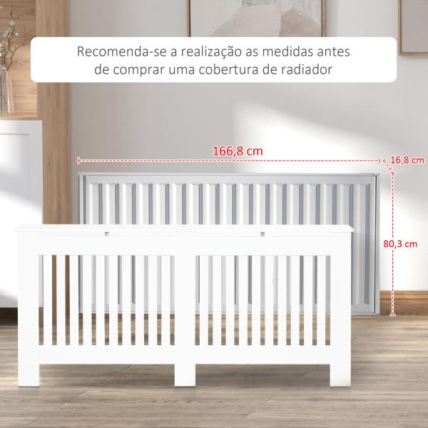 Cobertura Radiador Moderna de MDF com Prateleira Superior para Sala de Estar Dormitório Escritório 172x19x81 cm Branco