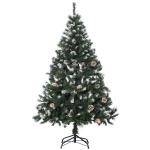 Árvore de Natal Artificial 150cm com 676 Ramas e 41 Pinhas Folhas de PVC com Efeito de Neve Base Dobrável e Suporte Metálico para Interiores Verde