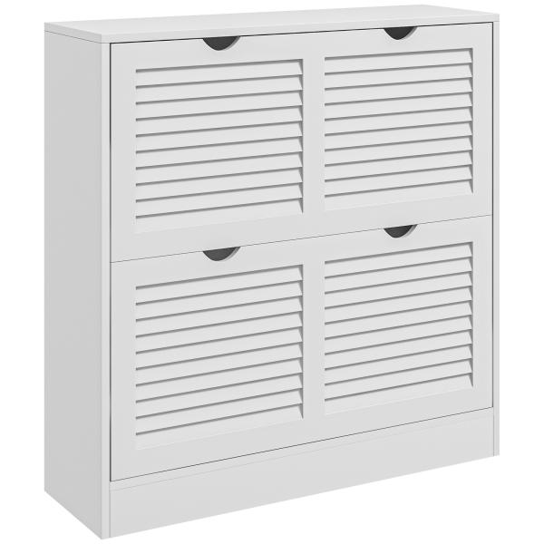 Sapateira Moderna com 2 Gavetas Rebatíveis e Prateleias Ajustáveis para 16 Pares de Sapatos Sapateira Compacta 81,5x25x83 cm Branco