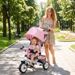Triciclo para Bebés Evolutivo com Capota Dobrável Guiador Telescópico e Removível Bolsa e Porta - Garrafas 102x49x102 cm Rosa