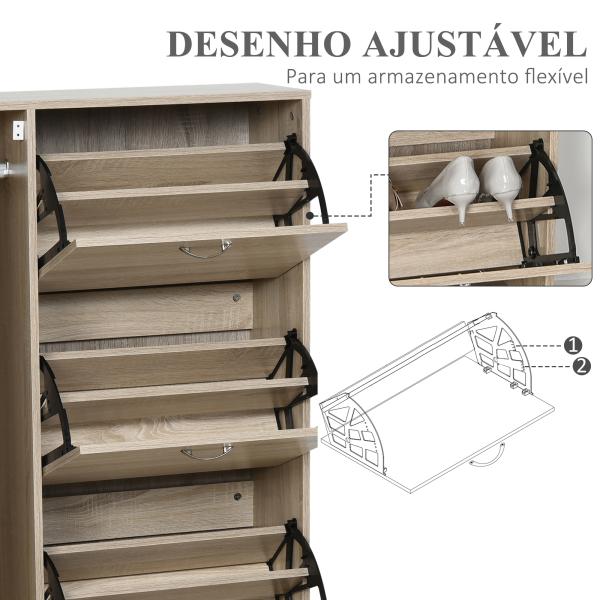 Sapateira com 3 Portas para até 12 Pares de Sapatos com Prateleira Ajustável em até 2 Níveis 79x26x120cm Madeira
