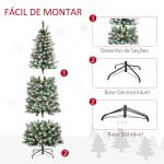 Árvore de Natal Nevada Artificial 180cm com 300 Luzes LED Branco Quente 618 Ramos Ignífugos de PVC Decorações Incluidadas e Base Dobrável Ø65x180cm Verde