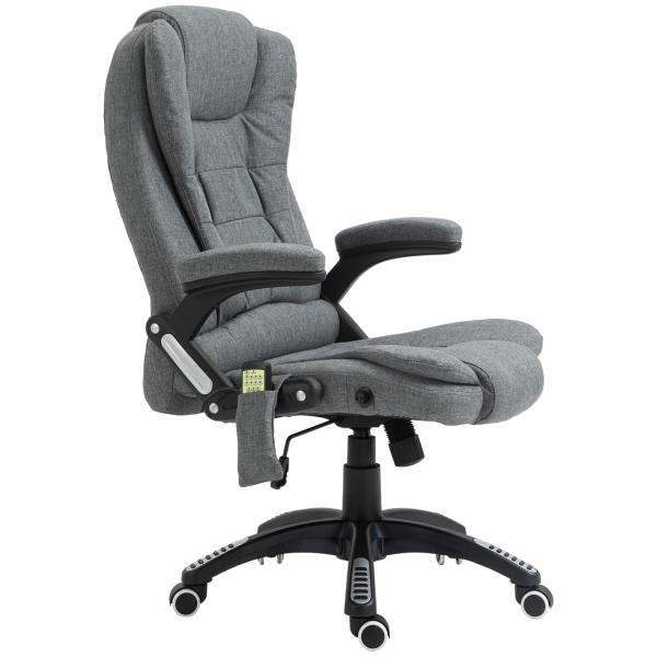 Cadeira de Escritório com 6 Pontos de Massagem Reclinável até 130° com Função de Aquecimento 68x72x110 - 120 cm Cinza