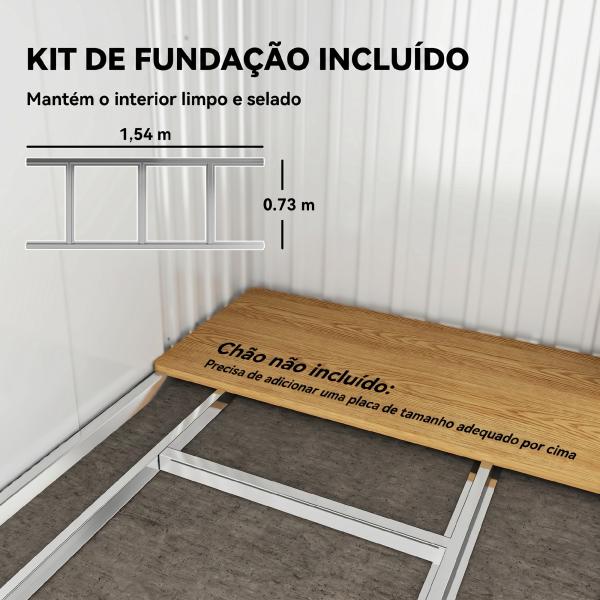 Abrigo de Jardim Exterior 2 m² 195x122x181,5 cm Abrigo Metálico com Base SEM CHÃO 2 Portas de Correr Janelas Cinza Claro