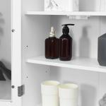 Armário Casa de Banho de Parede com 2 Portas de Cristal Armário Suspenso com Prateleiras Ajustáveis em Altura Multiuso para Cozinhas Sala de Estar 55x20x65cm Branco
