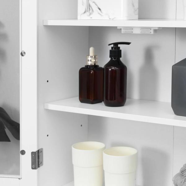 Armário Casa de Banho de Parede com 2 Portas de Cristal Armário Suspenso com Prateleiras Ajustáveis em Altura Multiuso para Cozinhas Sala de Estar 55x20x65cm Branco