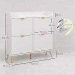 Sapateira Estreita com 4 Gavetas Basculantes e Prateleiras Ajustáveis para 16 Pares 106x24x102 cm Branco