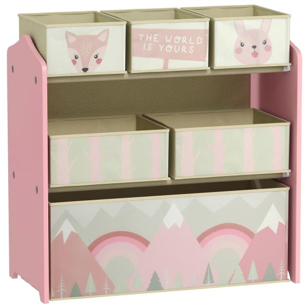 Estante para Brinquedos com 6 Caixas de Tecido não Tecido Amovíveis Organizador de Brinquedos 63x30x66 cm Rosa