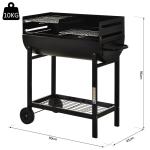 Barbecue a Carvão com Grelha Ajustável em Altura Prateleira de Armazenamento e Rodas 90x45x96 cm Preto