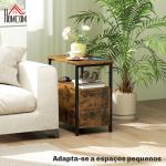 Mesa Auxiliar com Estação de Carga Entrada USB Tomada Elétrica 2 Gavetas e Prateleira 55x35x58,5 cm Marrom Rústico