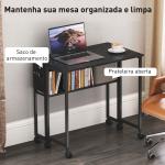 Secretária Dobrável com Rodas Prateleira e Bolso de Armazenamento Ideal para Espaços Pequenos 80x50x75 cm Preto