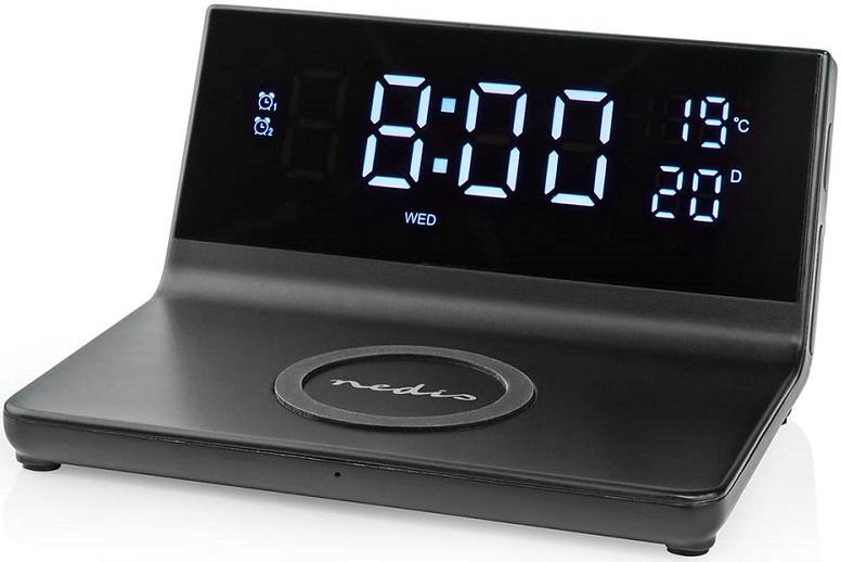 Despertador Digital c/ Carregamento Indução Qi s/ Fios (Preto) - NEDIS