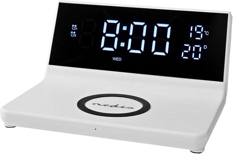 Despertador Digital c/ Carregamento Indução Qi s/ Fios (Branco) - NEDIS