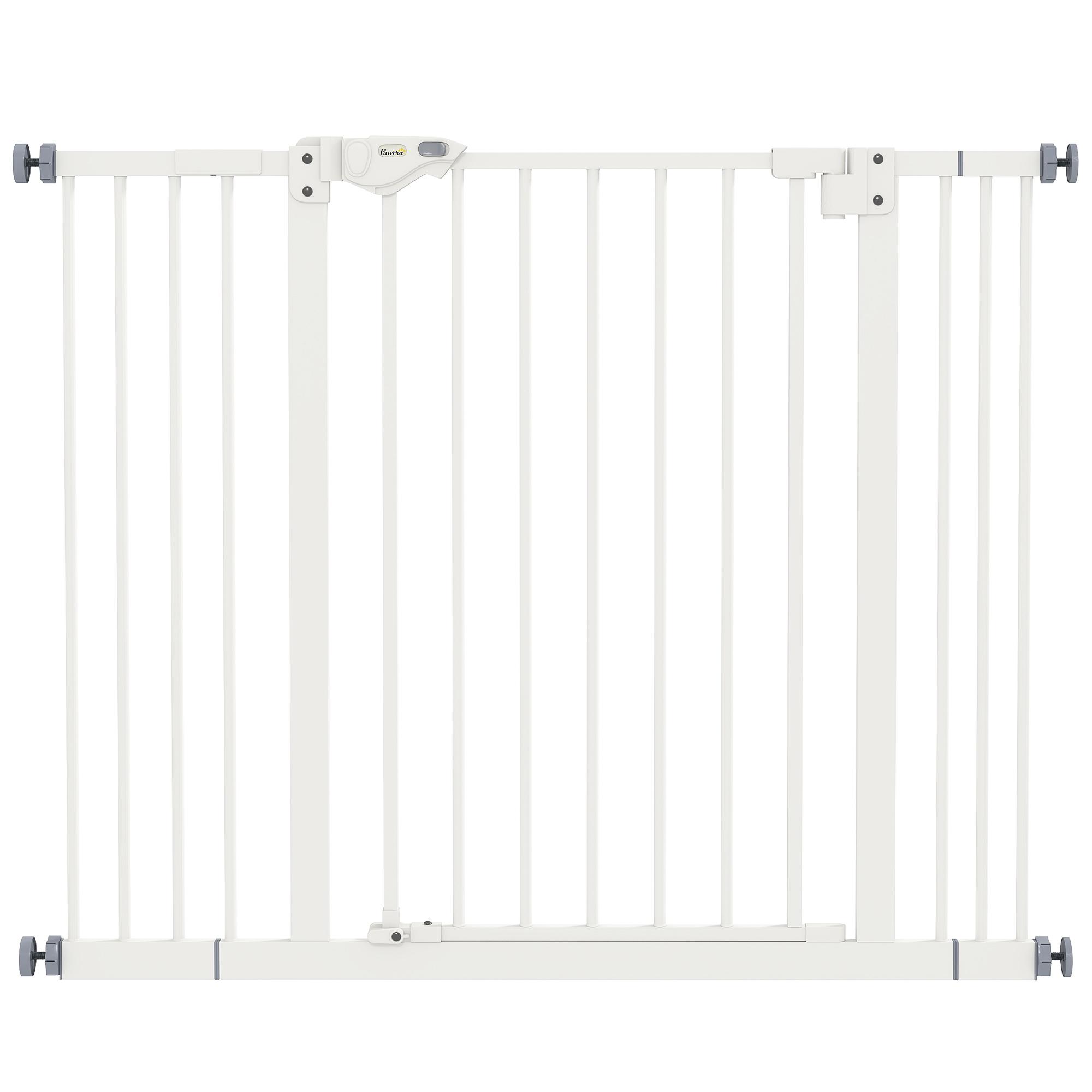 Barreira de Segurança para Cães 74 - 100 cm com Extensões, Montagem por Pressão e Duplo Bloqueio, Branco