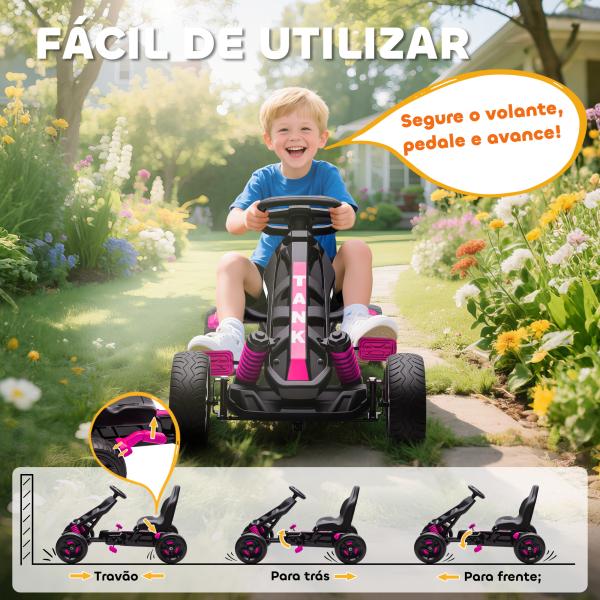 Kart a Pedais para Crianças com Embraiagem Automática Travão e Rodas Antiderrapantes em EVA 100x59x60,5 cm Rosa