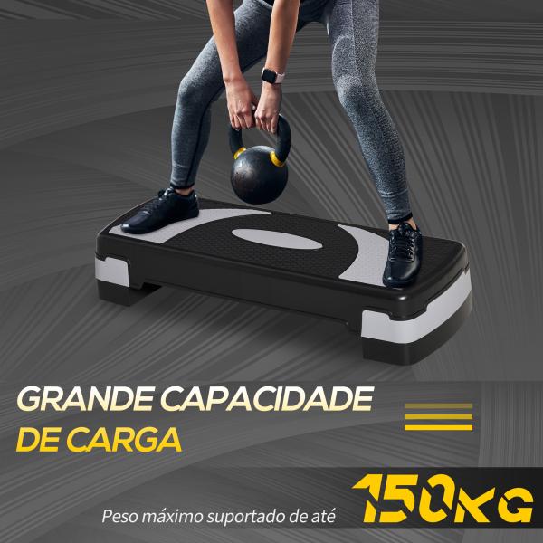 Step para Exercício Aeróbico Plataforma Step com Altura Ajustável em 3 Níveis com Carga Máxima 150kg para Exercício em Academia Casa 80x31x10 - 20cm Preto e Branco