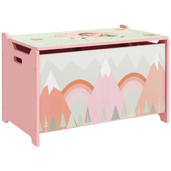 Baú de Brinquedos Organizador de Brinquedos para Crianças de 3 a 8 Anos com Estampado em Animaos 60x37x39 cm Rosa