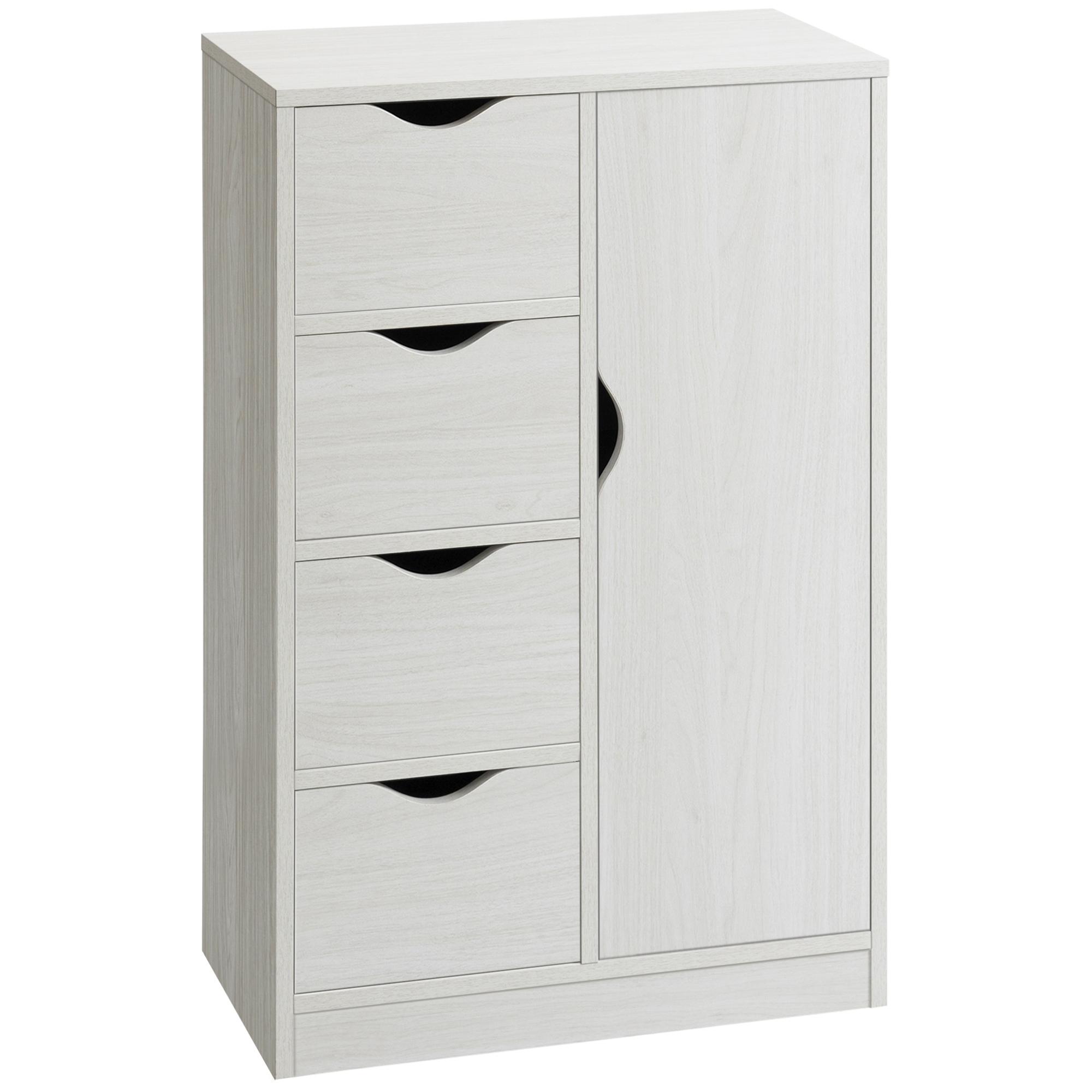 Armário de Sala de Estar Aparador Auxiliar com 4 Gavetas 1 Armário e Prateleira Inferior Móvel de Armazenamento 54x29x83cm Branco