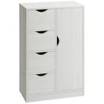 Armário de Sala de Estar Aparador Auxiliar com 4 Gavetas 1 Armário e Prateleira Inferior Móvel de Armazenamento 54x29x83cm Branco