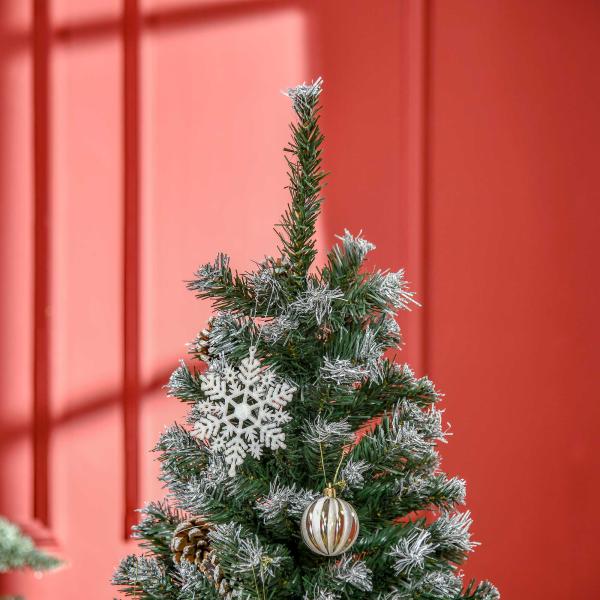 Árvore de Natal Artificial 150cm com 676 Ramas e 41 Pinhas Folhas de PVC com Efeito de Neve Base Dobrável e Suporte Metálico para Interiores Verde