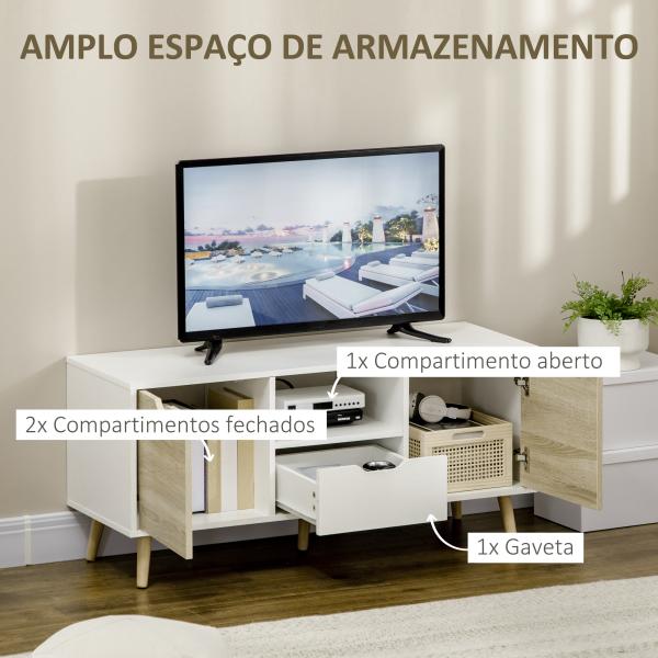 Móvel de TV com Gaveta para Televisores de até 50 Polegadas Aparador de Sala de Estar 110x40x50cm Branco e Madeira
