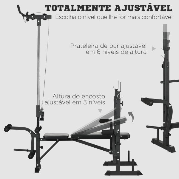 Banco de Pesos Multi Funcional Banco de Musculação Ajustável em 6 Posições 180x134x200cm Prata e Preto