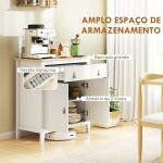Aparador Sala de Estar Moderno com Gaveta Prateleira Ajustável e Puxadores em PU 80x40x90 cm Branco e Madeira
