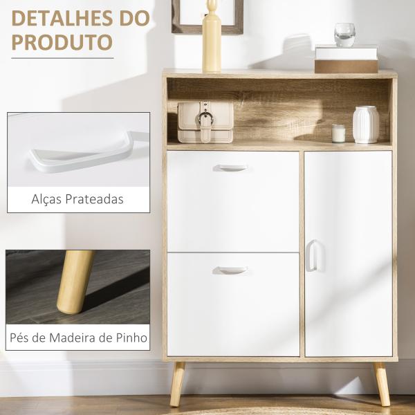 Sapateira para 8 Pares de Sapatos com 2 Gavetas Prateleira Aberta e Porta 80x25,5x112,5cm Madeira e Branco