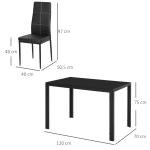 Conjunto de Refeição com Mesa Retangular de Vidro Temperado e 4 Cadeiras Estofadas em PU com Pés de Metal Preto
