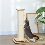 Poste Arranhador para Gatos 87 cm Arranhador para Gatos com Bola Suspensa Trilho com Bola e Poste de Sisal Bege e Madeira