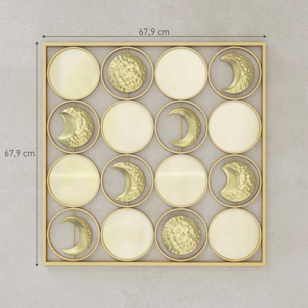 Decoração de Parede Metálica de Fases Lunares com 16 Discos para Sala Quarto Corredor 67,9x67,9 Dourado
