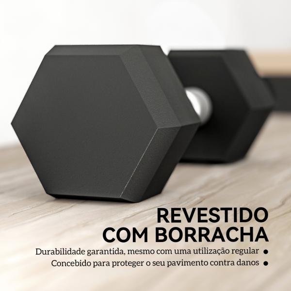 Conjunto de Halteres 12 kg com Barra Metálica e Cabeça Hexagonal para Treino em Casa Ginásio 28,8x11,5 cm Preto e Prata