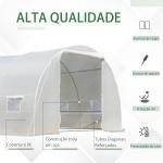 Estufa Tipo Túnel 800x300x200cm com 12 Janelas e Porta Enrolável Cobertura de PE 140g/m² e Aço para Cultivo de Plantas Verduras Branco